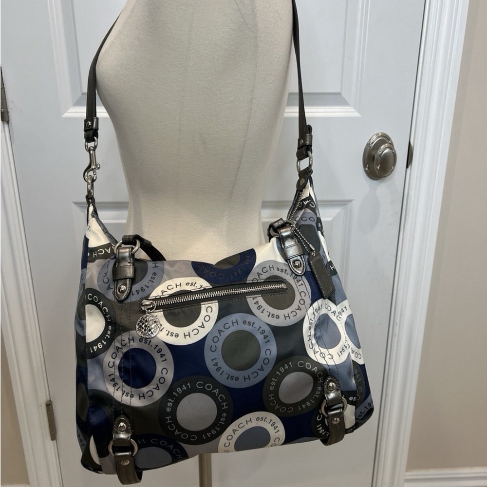 Coach Snaphead Print Sateen Alexandra Satchel Navy Crossbody Handbag F17582